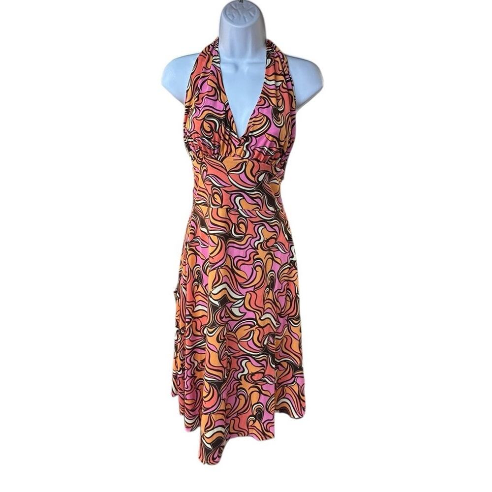 Arden B Halter Dress Pink Orange Swirl Print Y2K Made in USA Size L